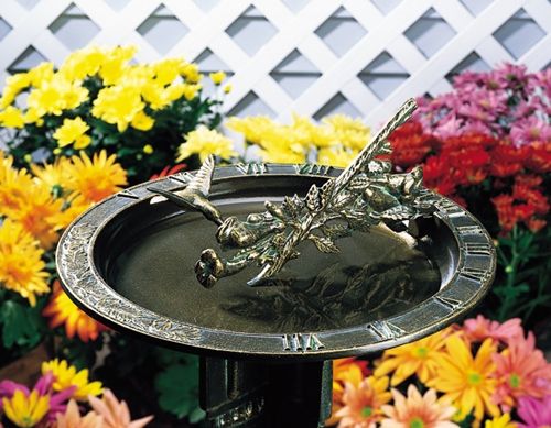 Whitehall Hummingbird Sundial Birdbath - French Bronze