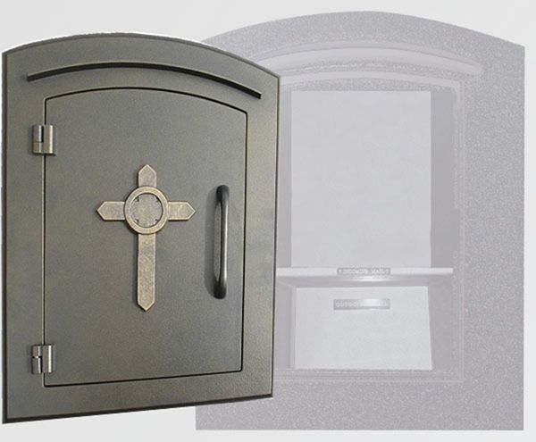 Manchester Security Locking Column Mount Mailbox with Decorative Cross Emblem (Stucco Column Not Included)