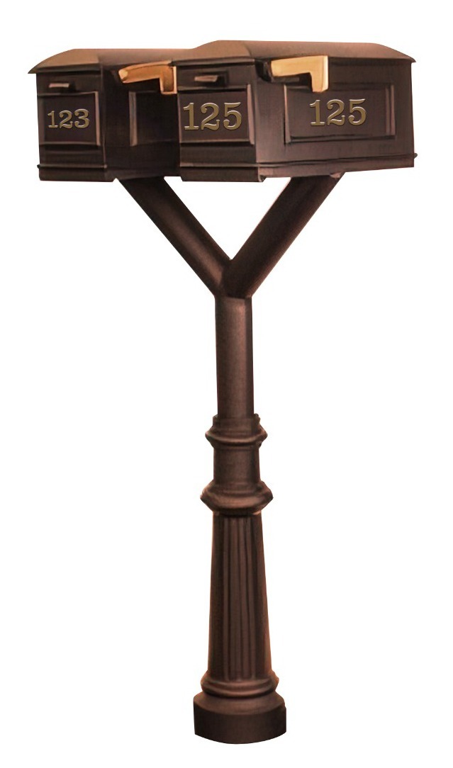 QualArc Penfield Twin Mailbox Post System, base 8 with two Lewiston Mailboxes