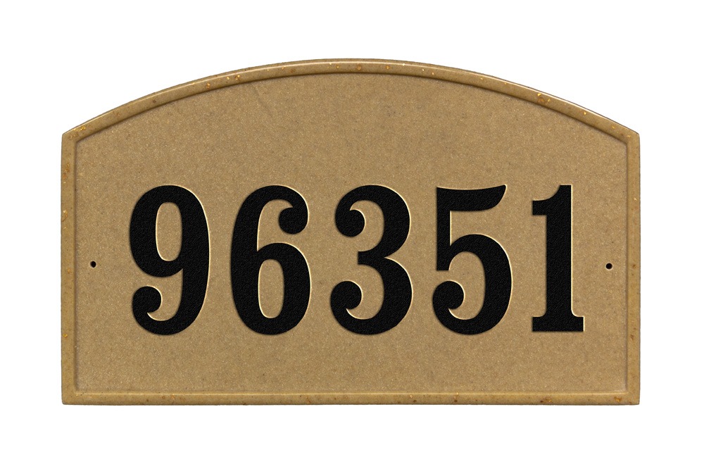 Riviera Arch Crushed Stone Address Plaque in Sandstone Color