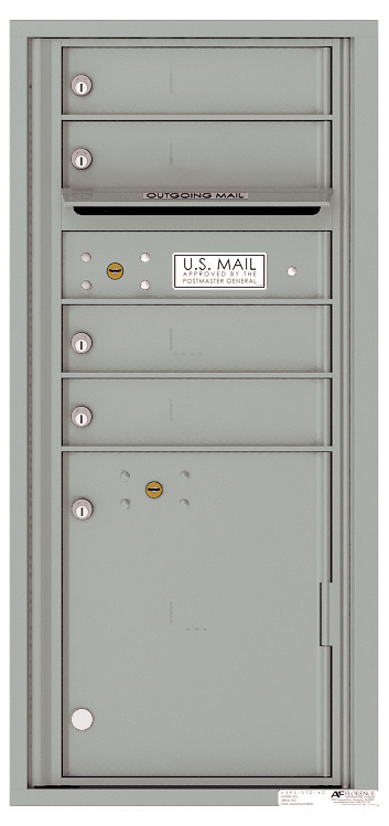 Versatile Front Loading Single Column Commercial Mailbox with 4 Tenant Compartments and 1 Parcel Locker